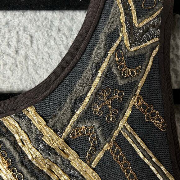 Free People Top Womens S Gray Embroidered Tank Swing‎ Back Cutout Top Boho Flowy - Picture 6 of 11